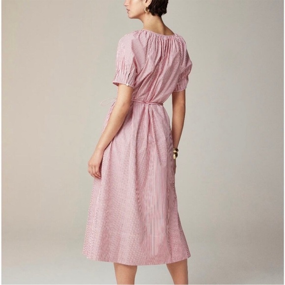 J. Crew Button-up MIDI Dress in Striped Cotton Poplin Medium Red White Oversized - Picture 3 of 13